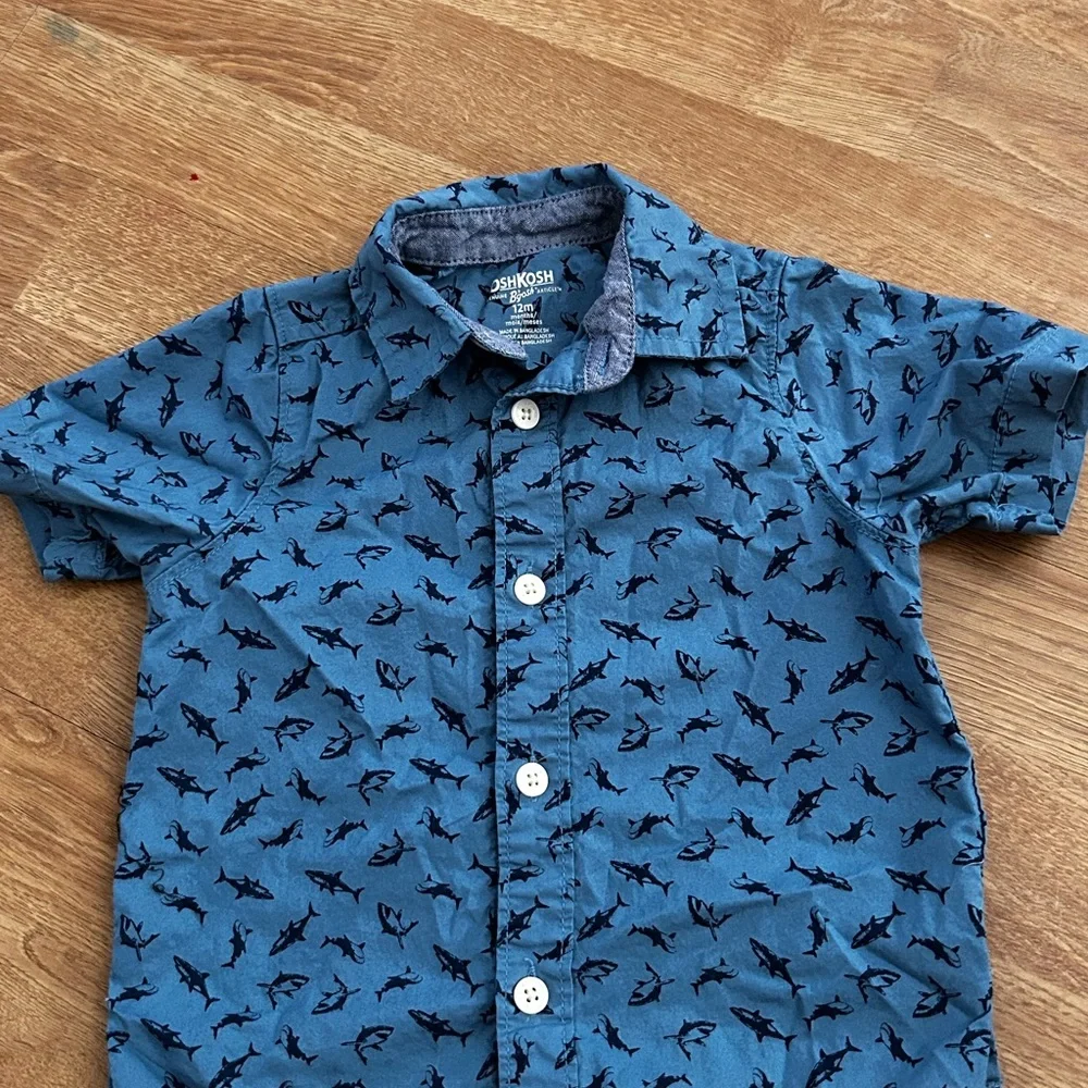 OshKosh B'gosh Navy Shark Pattern Button Down Shirt